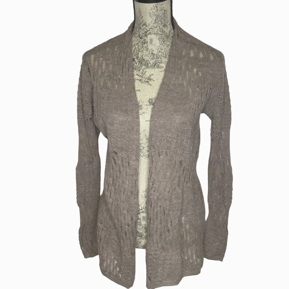 EILEEN FISHER Baby Alpaca Open Cardigan XS Taupe Sheer Travel Minimalist Luxury
